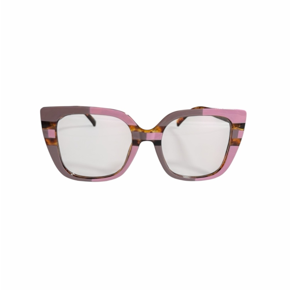 Oversized Square Cat-Eye Fashion Glasses Pink/Mauve Tortoise Stripe - Picture 12 of 16